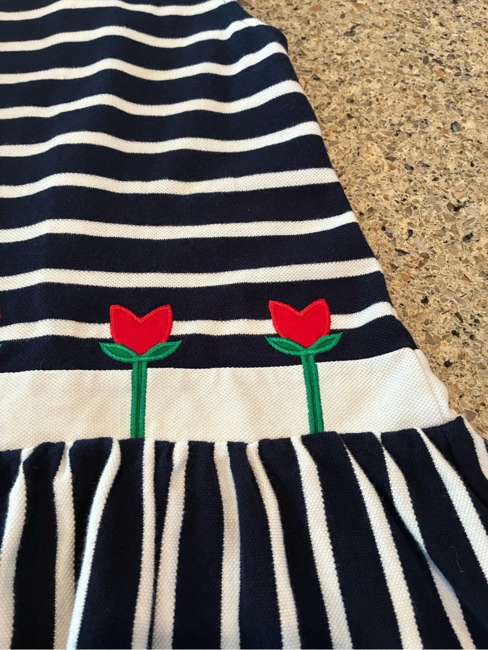3T Florence Eiseman Navy and White Striped Tank Dress with Red Tulips